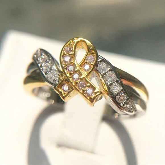 SOLD -Two Tone Breast Cancer Awareness Ribbon Ring - Picture 3 of 6